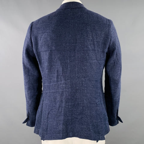 MASSIMO DUTTI Size 42 Blue Woven Linen Wool Single Breasted Sport Coat