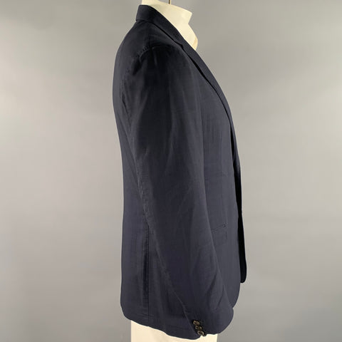 SALVATORE FERRAGAMO Size 44 Navy Plaid Wool Blend Notch Lapel Sport Coat