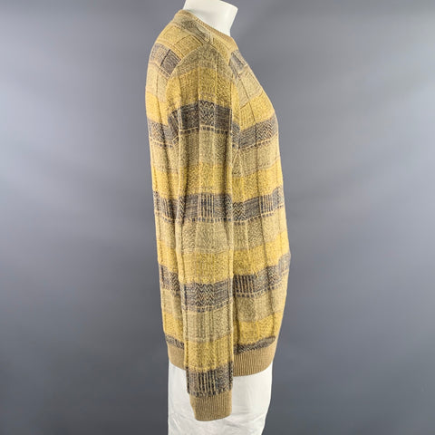 ERMENEGILDO ZEGNA Size L Yellow Brown Textured Cotton acrylic polyamide Sweater