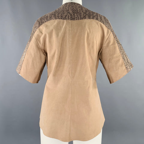 DROME Size S Beige Silver Sheepskin Suede Open Front Casual Top