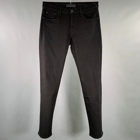 7 FOR ALL MANKIND Size 33 Black Cotton Blend Slim Straight Jeans