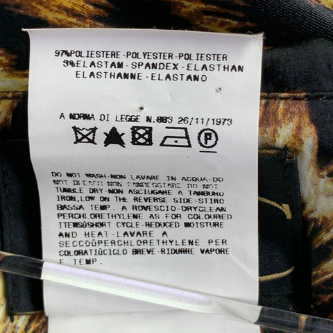 Robe de cocktail sans manches JUST CAVALLI, taille 2, marron noir, mélange de polyester, imprimé animal, froncée, décolleté goutte d'eau