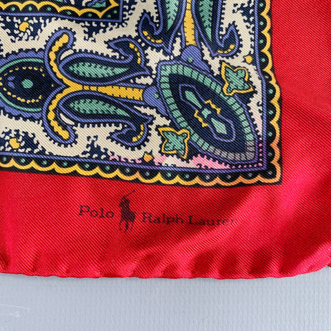 POLO by RALPH LAUREN Navy Green Abstract Floral Silk Pocket Square