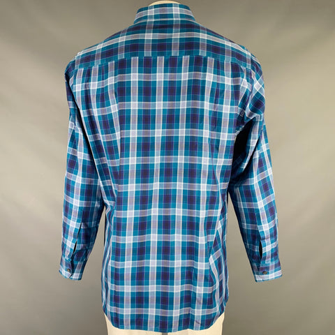 ERMENEGILDO ZEGNA Size XL Blue Plaid Cotton Button Up Long Sleeve Shirt