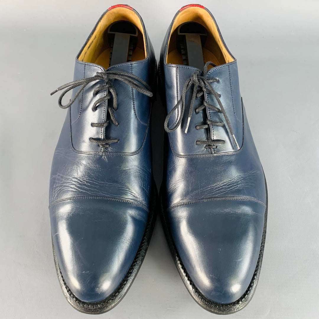 BALLY Size 10 Navy Leather Oxford Lace-Up Shoes