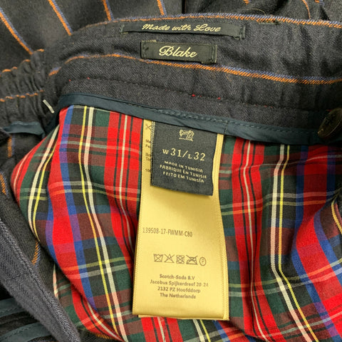 SCOTCH AND SODA Size 31 Navy Blue & Orange Stripe Virgin Wool Casual Pants