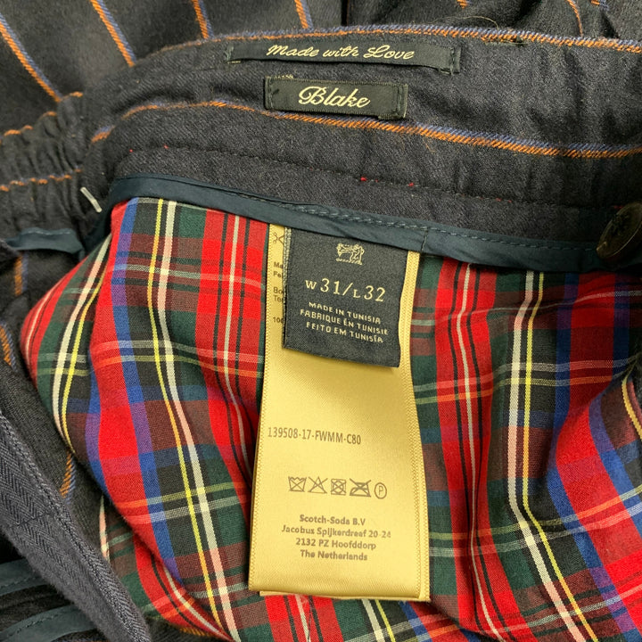 SCOTCH AND SODA Size 31 Navy Blue & Orange Stripe Virgin Wool Casual Pants