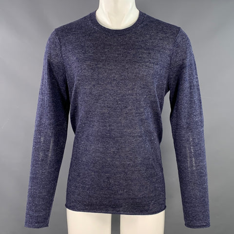 VINCE Size M Blue Heather Knit Linen Crew Neck Pullover