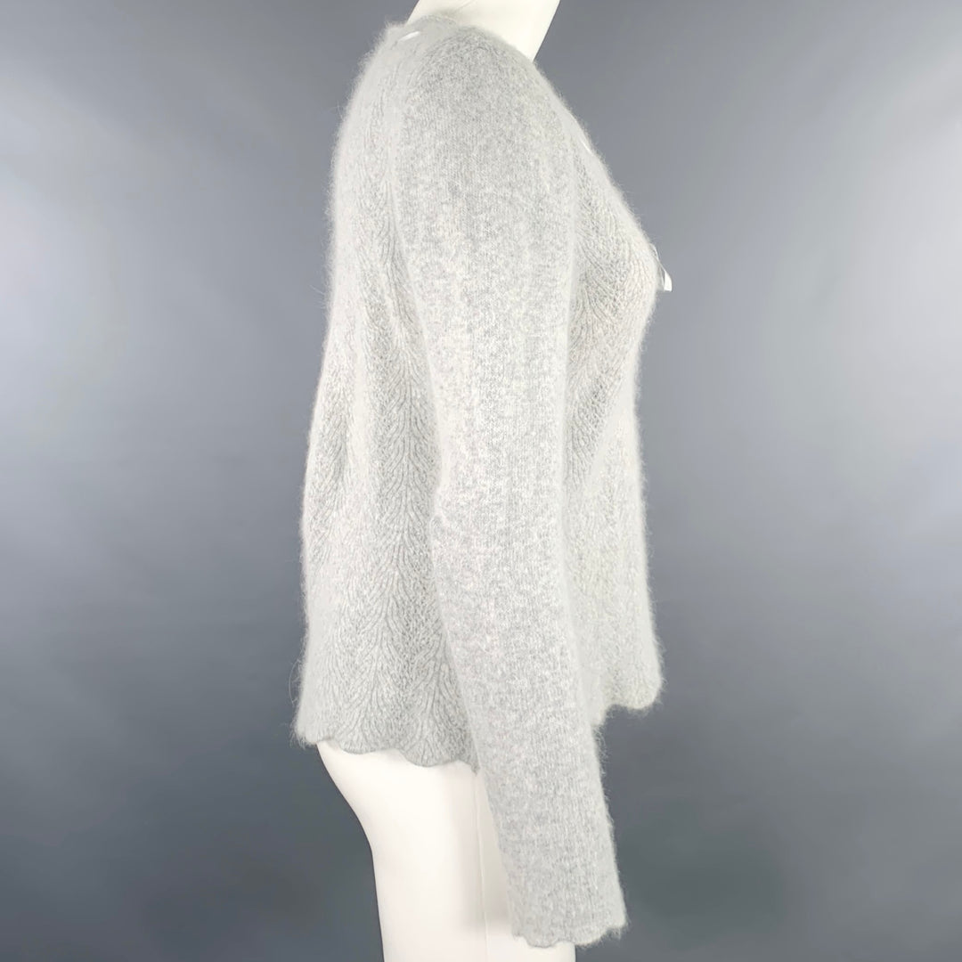 LUCY & LAUREL Size M Grey Nylon Blend Ribbon Trim V-Neck Sweater