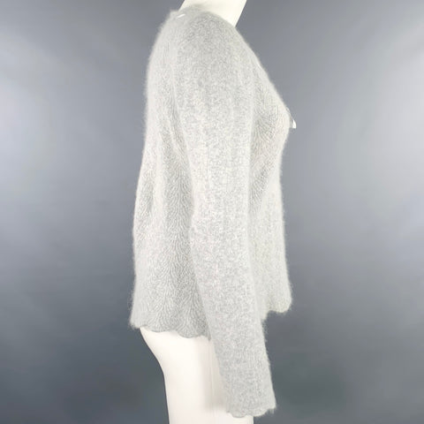 LUCY & LAUREL Size M Grey Nylon Blend Ribbon Trim V-Neck Sweater