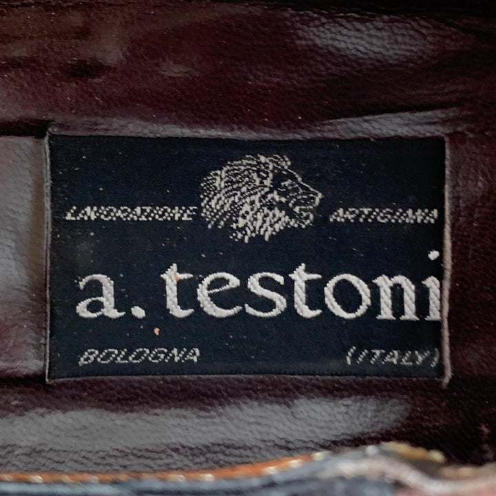 A. TESTONI Size 12 Brown Leather Perforated Wingtip Loafers