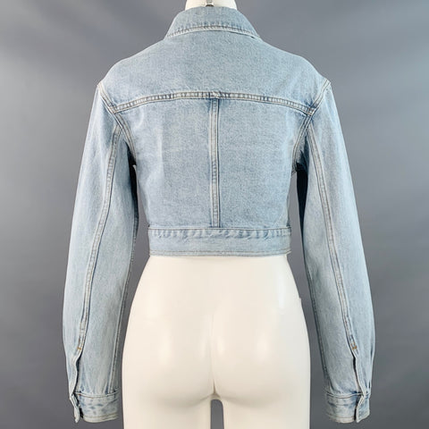 SELF-PORTRAIT Size 6 Blue Cotton Rhinestones Cropped Denim Jacket