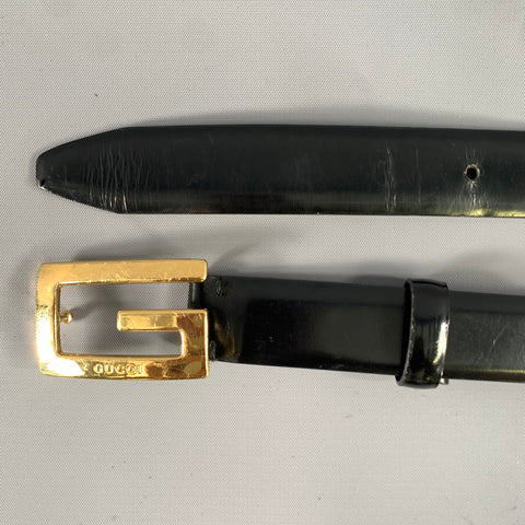 GUCCI Waist Size 30 Black Gold Leather Belt