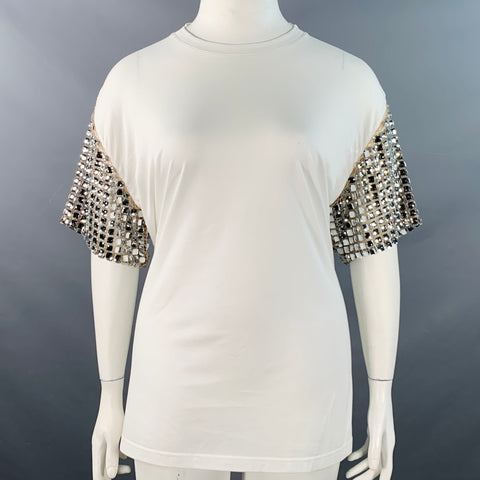 BURBERRY Size XL White Silver Cotton Crystal Embellished Oversized Crew Neck T-Shirt
