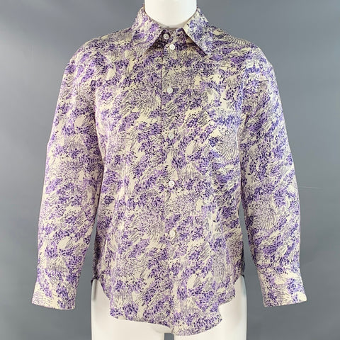 JIL SANDER Size 2 Purple White Cupro Silk Abstract Casual Top