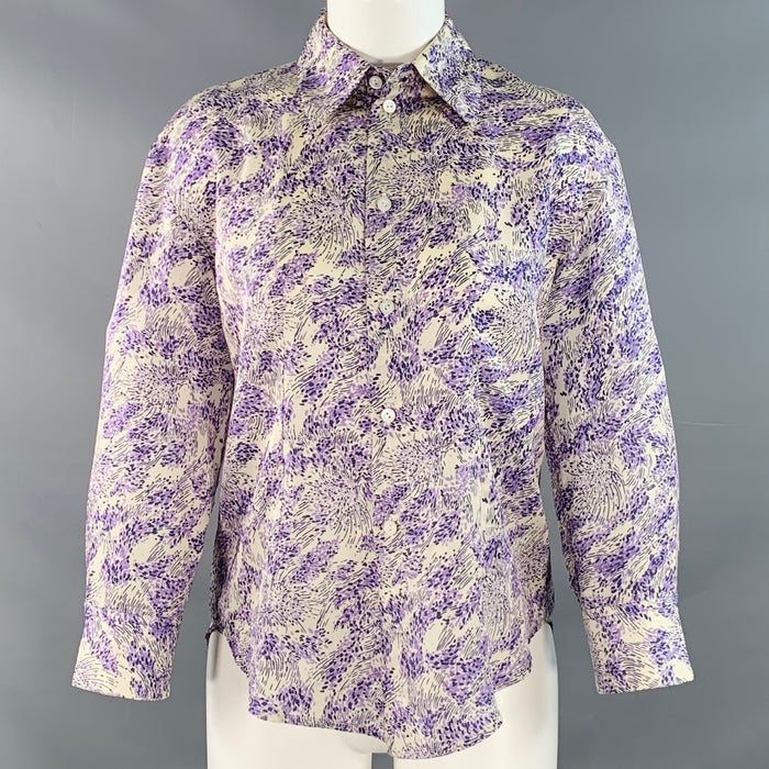 JIL SANDER Size 2 Purple White Cupro Silk Abstract Casual Top