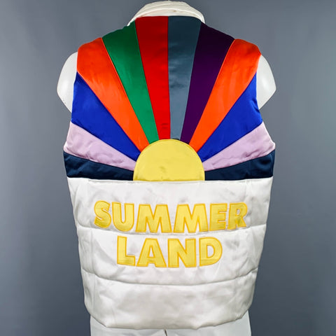 NAHMIAS Size XL -Summer Land- White Multi Color Embroidery Silk Button Up Vest