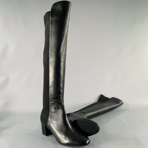 STUART WEITZMAN Size 8.5 Black Leather Mixed Materials Pull On Boots