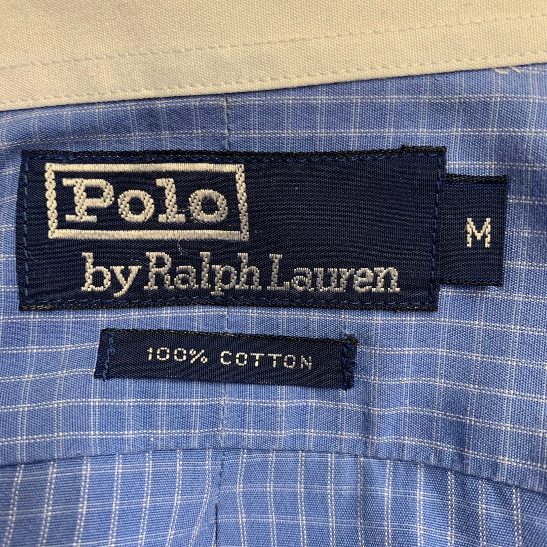 POLO by RALPH LAUREN Size M Blue White Grid Cotton One Pocket Long Sleeve Shirt