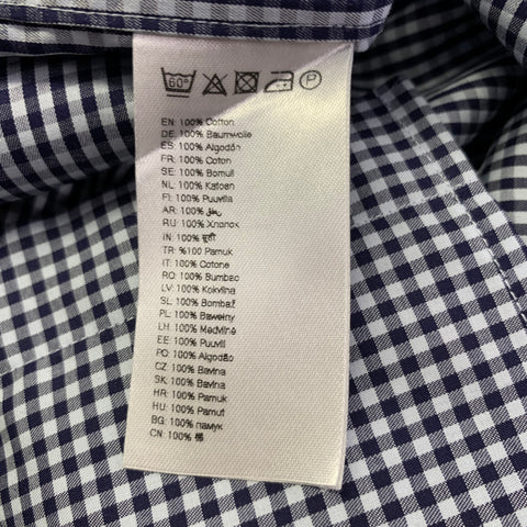 ETON Size M Navy White Gingham Cotton Curved Cutaway Long Sleeve Shirt