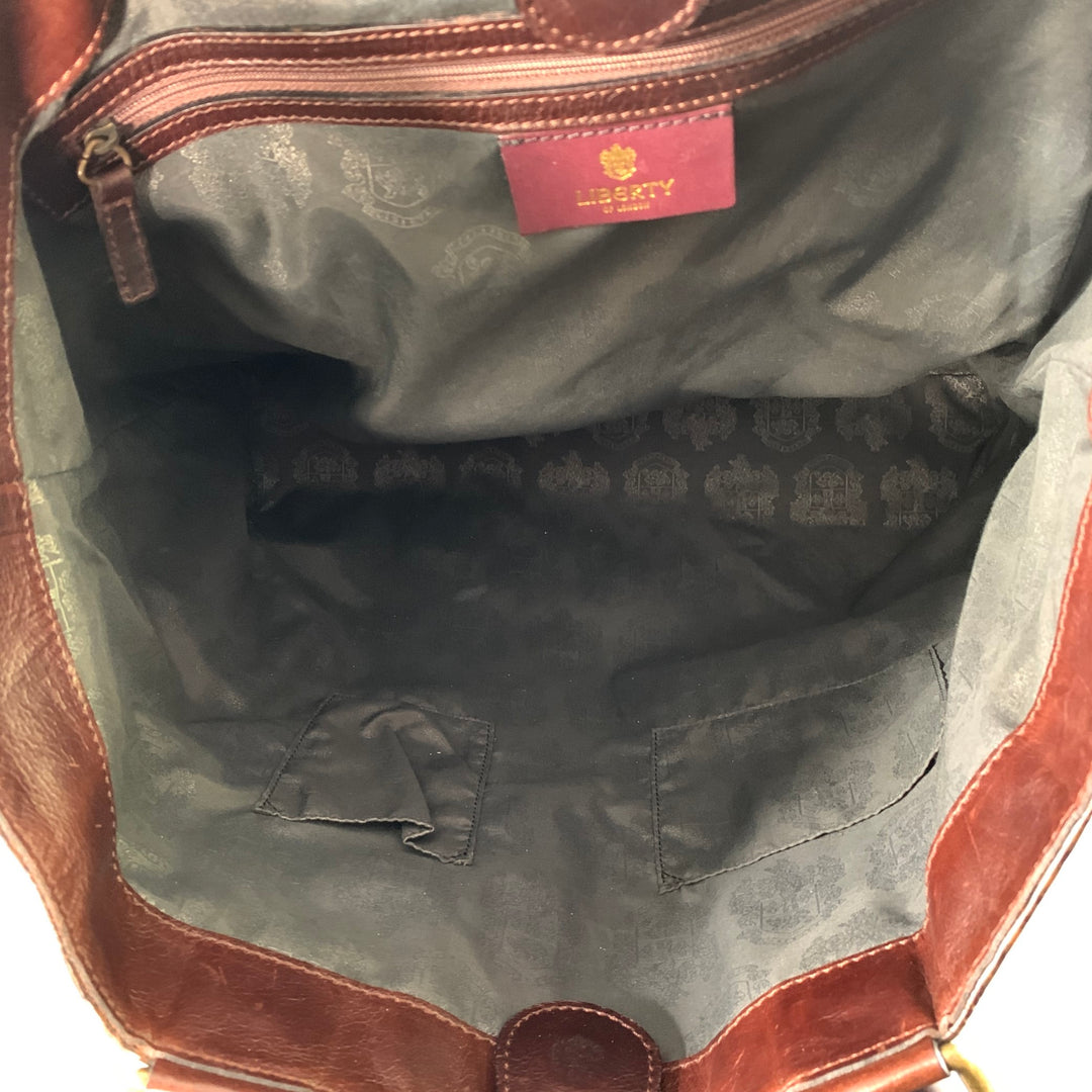 LIBERTY OF LONDON Brown Gold Embossed Leather Oversized Tote Handbag