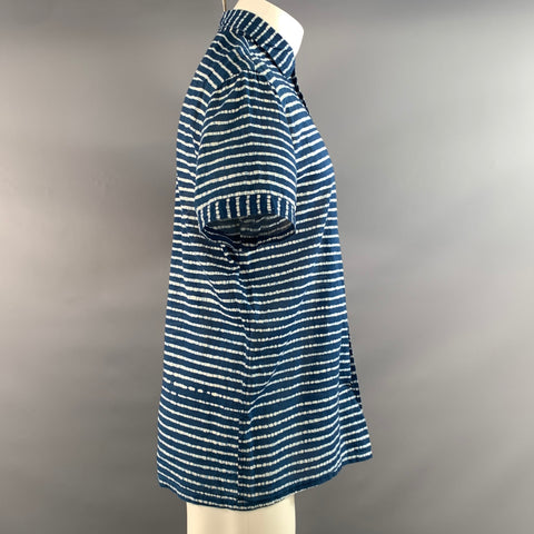 INDUSTRY OF ALL NATIONS Size M Blue White Stripe Cotton Short Sleeve Shirt