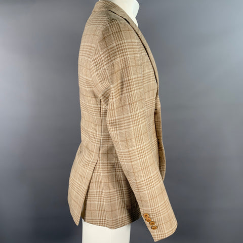 ATELIER MUNRO Size 38 Tan Off White Plaid Check Notch Lapel Sport Coat