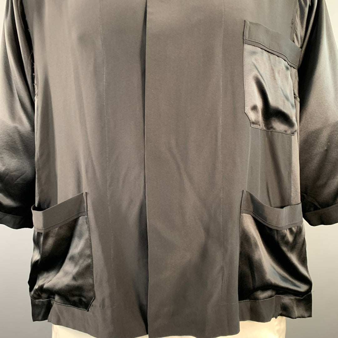 HAIDER ACKERMANN Size L Black Silk Short Sleeve Shirt Jacket