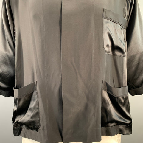 HAIDER ACKERMANN Size L Black Silk Short Sleeve Shirt Jacket