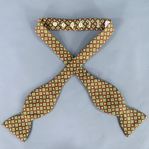 CARROT & GIBBS Brown Green Orange Floral Silk Bow Tie