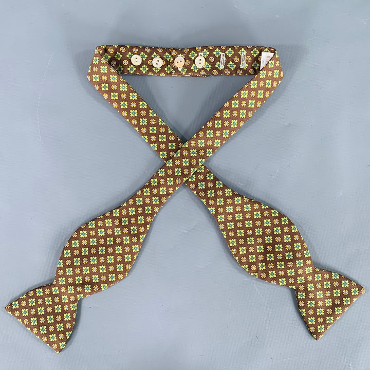 CARROT & GIBBS Brown Green Orange Floral Silk Bow Tie