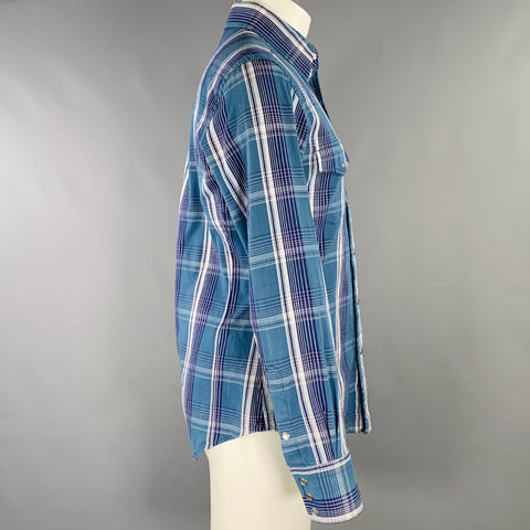 TOM FORD Size M Blue Navy Plaid Cotton Western Long Sleeve Shirt