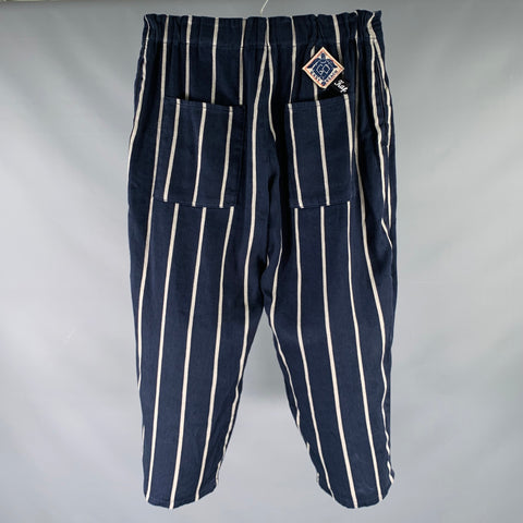 KAPITAL Size M Navy Grey Stripe Linen Cotton Drop Crotch Casual Pants