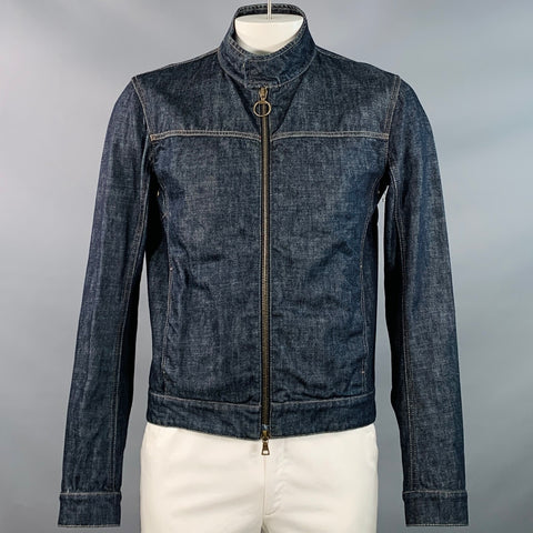 PRADA Size L Indigo Cotton Denim Twill Contrast Stitch Zip Up Jacket