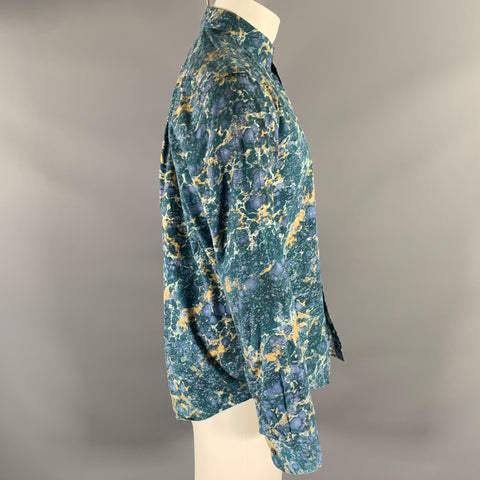 ACNE STUDIOS Size M Blue Teal Marbled Cotton Button Down Long Sleeve Shirt