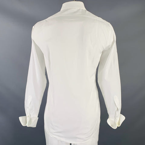 BERGDORF GOODMAN Size L White Cotton Tuxedo Long Sleeve Shirt