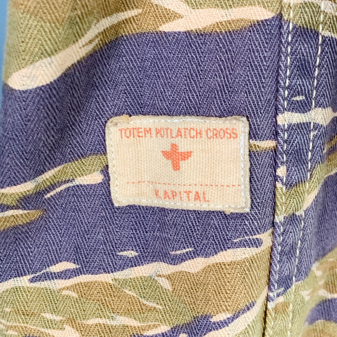 KAPITAL Size XL Brown Black Animal Print Tiger Camo Cotton Reversible Bomber Jacket