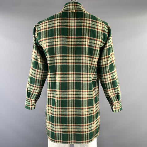GUCCI Size 38 Green Beige & Brown Plaid Wool Polyamide Long Sleeve Shirt