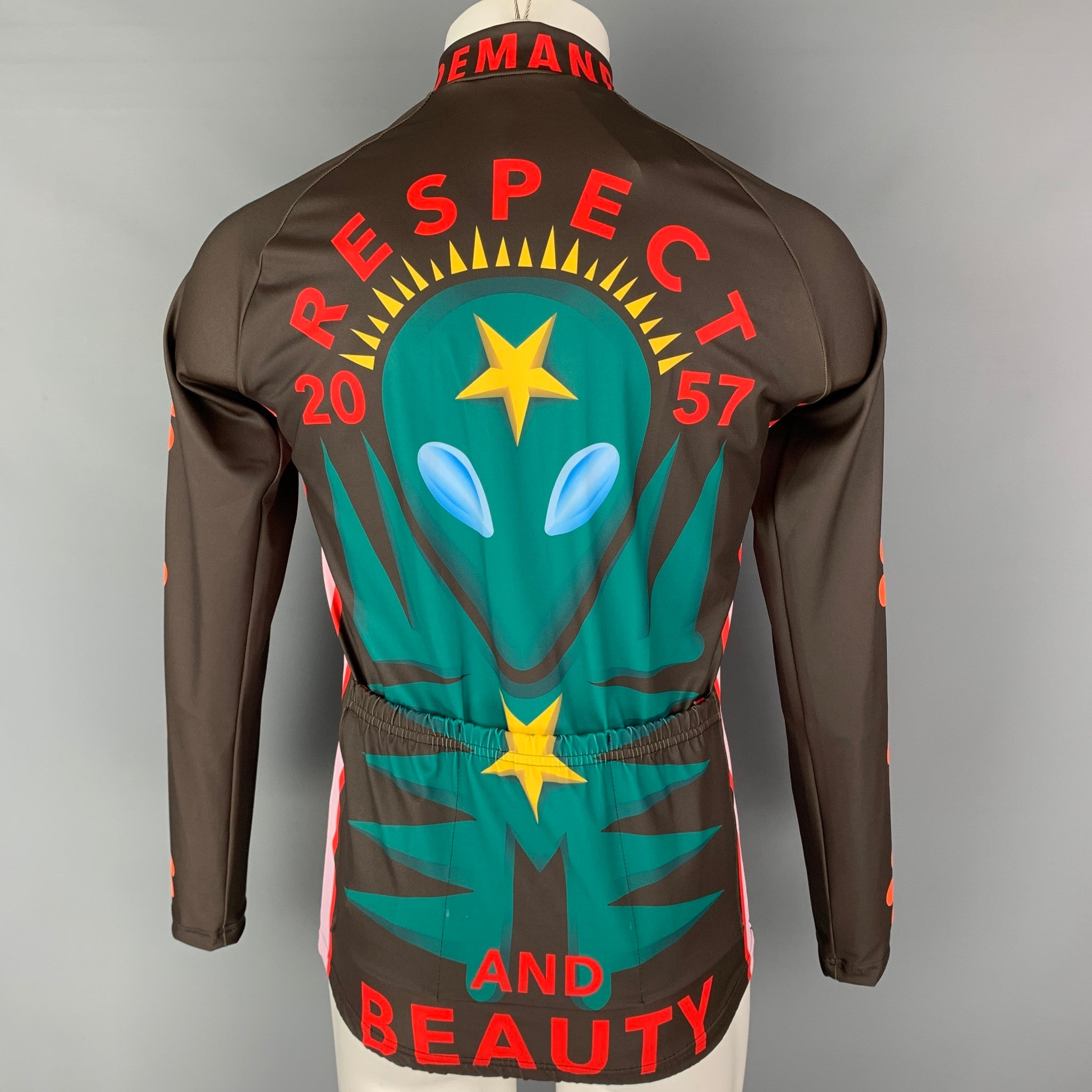 WALTER VAN BEIRENDONCK FW21 Size M Brown Graphic Nylon Jersey Bike