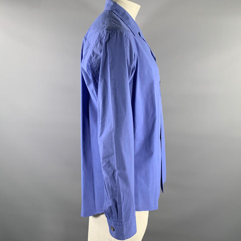ISSEY MIYAKE Size XL Blue Solid Cotton Camp Long Sleeve Shirt