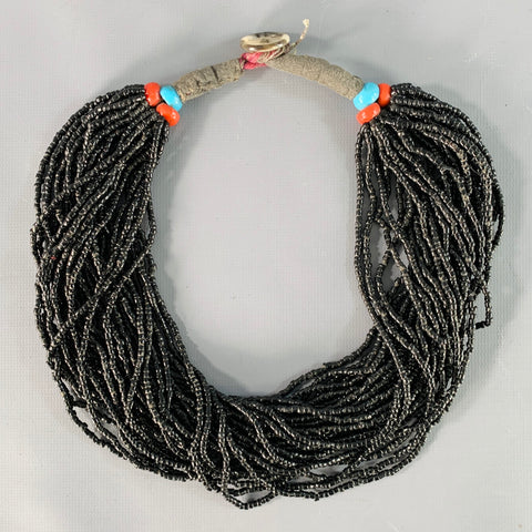 COLLIER VINTAGE Bouton Unique Perlé Noir Rouge Bleu