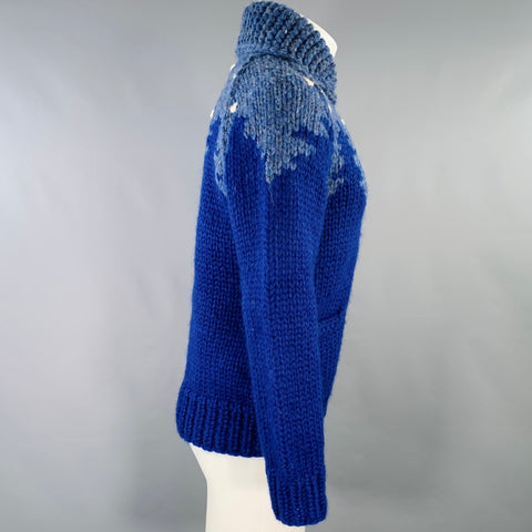 GRANTED Size M Blue White Color Block Virgin Wool Zip Up Sweater