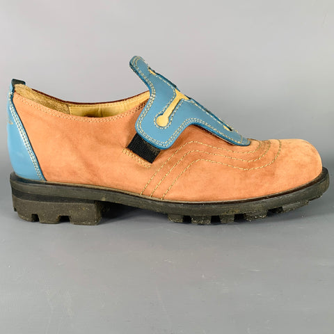 JOHN FLUEVOG Size 10 Tan Blue Cross Suede Slip On Loafers