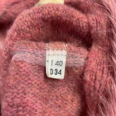 BLUMARINE Size 4 Pink Heather Wool Blend Fur Collar Cardigan