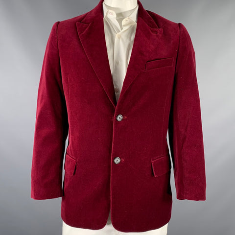 EZRA FITCH Chest Size L Burgundy Velvet Cotton Peak Lapel Sport Coat