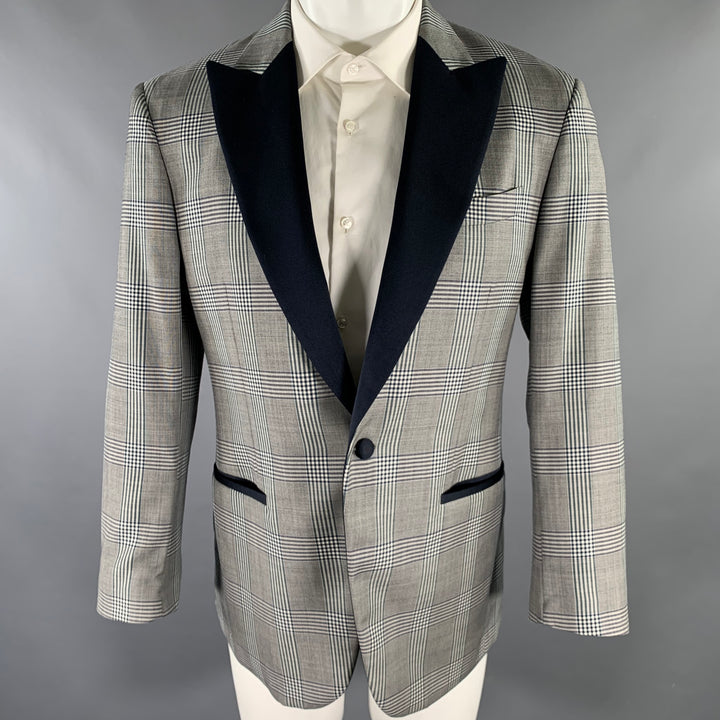 PORTS 1961Size 40 Grey Navy Plaid Wool Peak Lapel Sport Coat