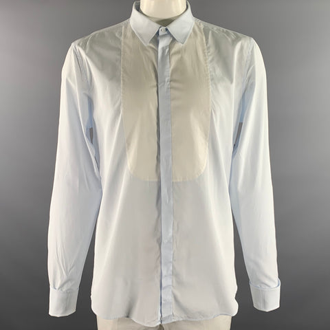 GUCCI Size XL Blue White Solid Cotton Tuxedo Long Sleeve Shirt