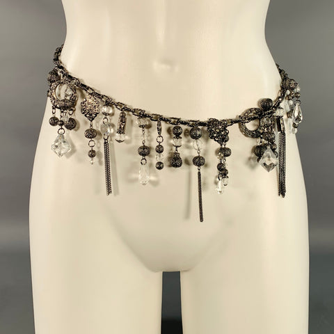 VINTAGE One Size Silver Clear Chain Link Metal Belt
