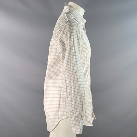 ERMENEGILDO ZEGNA Size M White Blue & Brown Checkered Long Sleeve Shirt