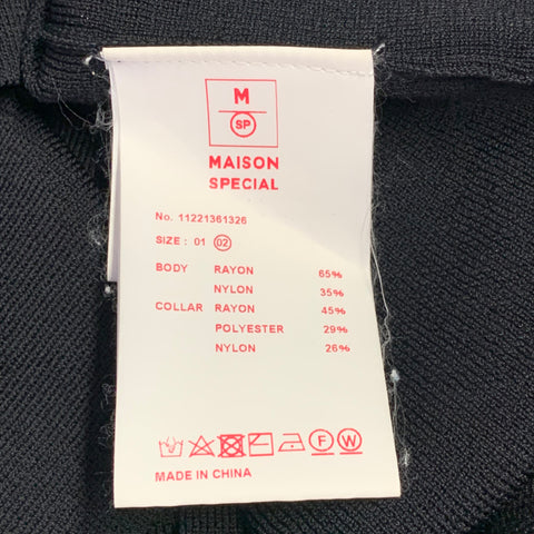 MAISON SPECIAL Limited Edition Size M Black Perforated Rayon Blend Oversized Polo